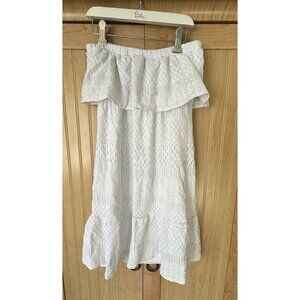 Melissa Odabash Women’s Strapless Mini Beach Coverup Dress White Crochet Sz Med